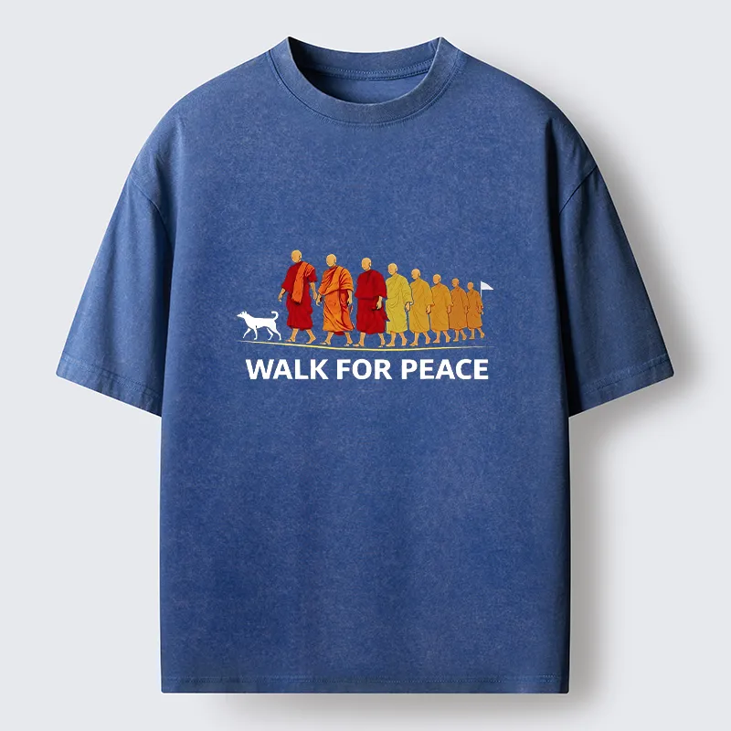 Tokyo-Tiger Walk For Peace Monks And Dog Washed T-Shirt