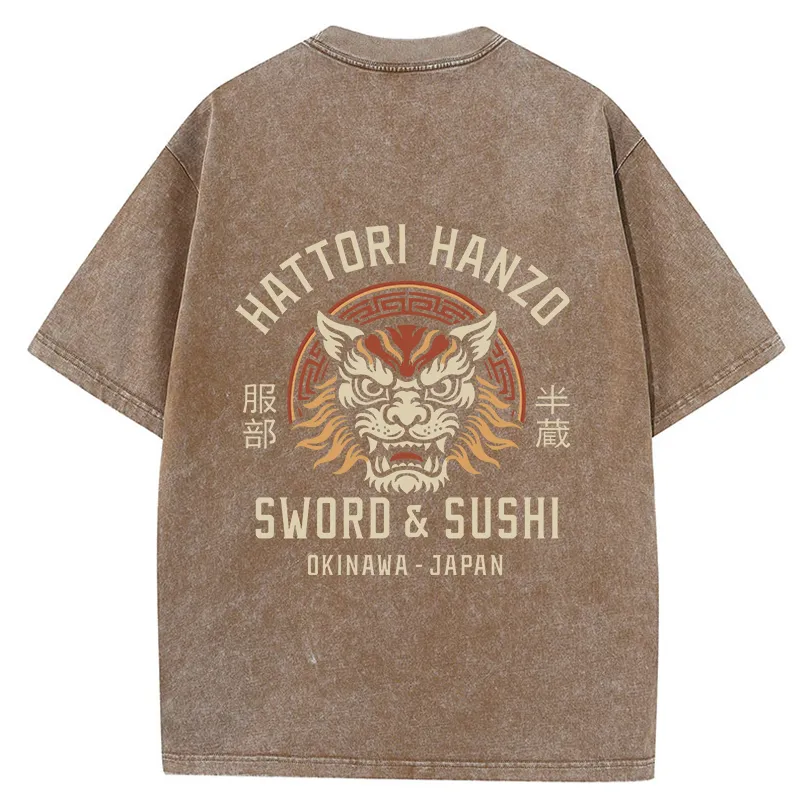 Tokyo-Tiger Hattori Lion Japanese Samurai Back Washed T-Shirt