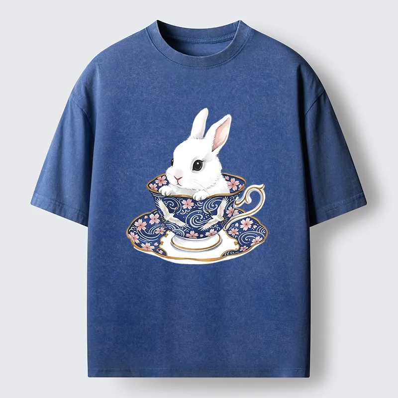 Tokyo-Tiger Cute Rabbit Tea Set Washed T-Shirt