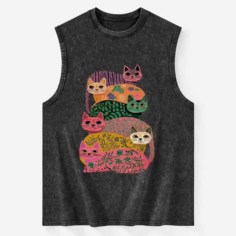 Tokyo-Tiger Colorful Cats Washed Tank
