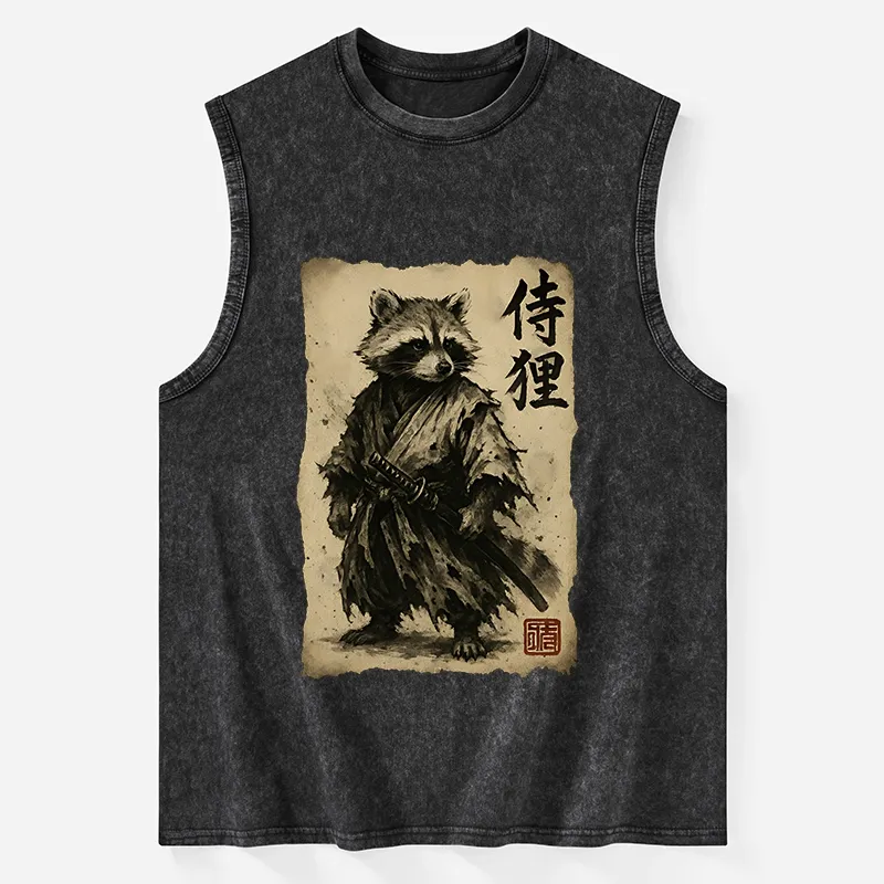Tokyo-Tiger Retro Raccoon Samurai Washed Tank