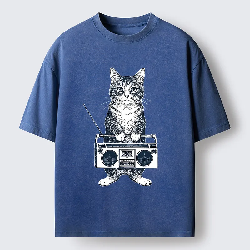 Tokyo-Tiger Cat Carried The Radio Washed T-Shirt
