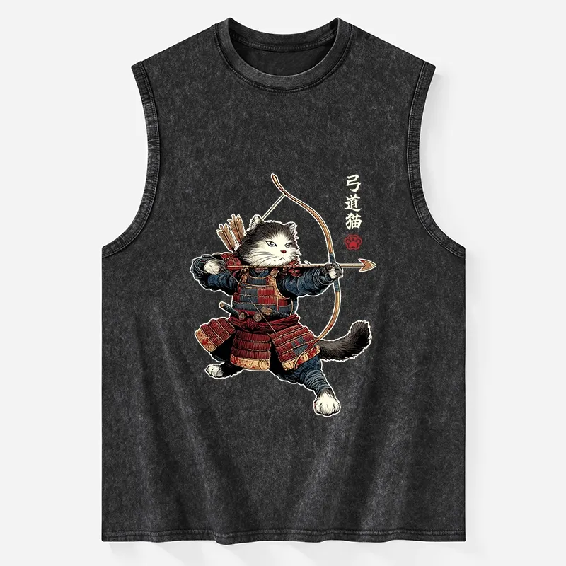 Tokyo-Tiger Kyudo Samurai Cat Washed Tank