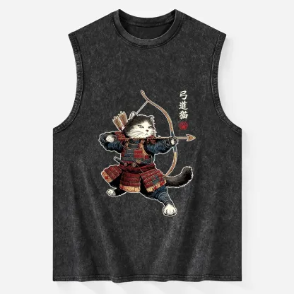 Tokyo-Tiger Kyudo Samurai Cat Washed Tank