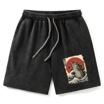 Tokyo-Tiger Catzilla Is Causing Destruction Washed Shorts