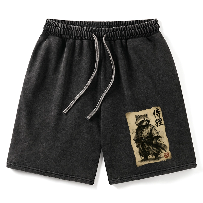 Tokyo-Tiger Retro Raccoon Samurai Washed Shorts