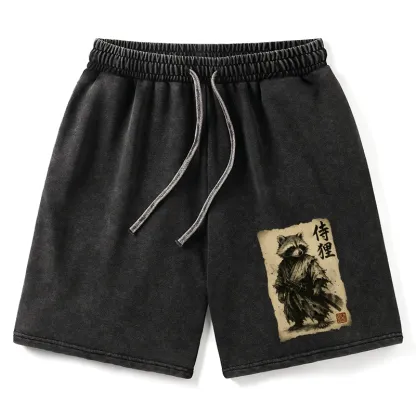 Tokyo-Tiger Retro Raccoon Samurai Washed Shorts