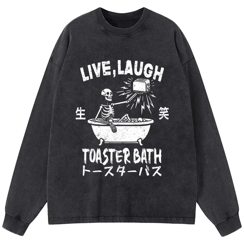 Tokyo-Tiger Funny Electric Shock Skeleton Washed Long Sleeve T-Shirt