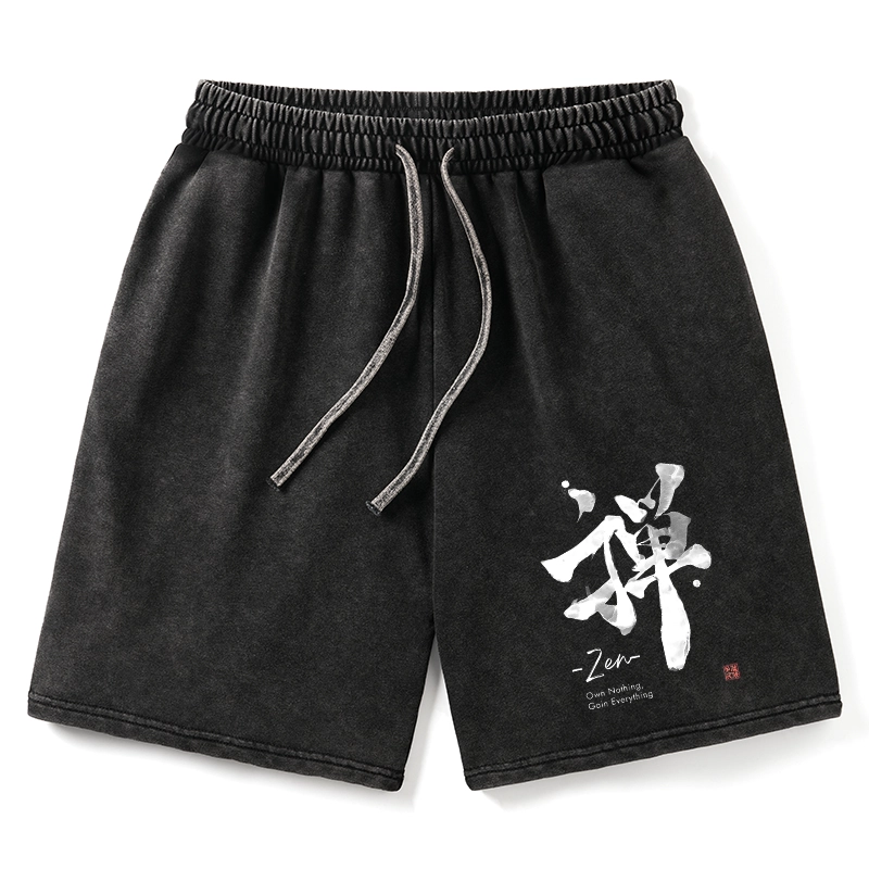 Tokyo-Tiger Zen Texts Washed Shorts