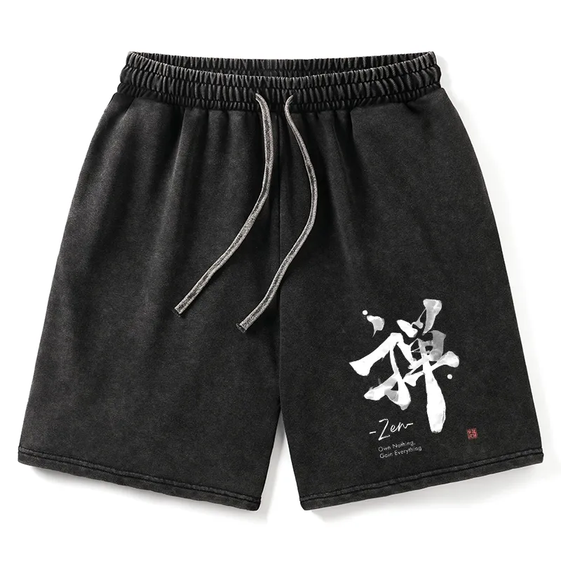 Tokyo-Tiger Zen Texts Washed Shorts Sale