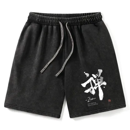 Tokyo-Tiger Zen Texts Washed Shorts