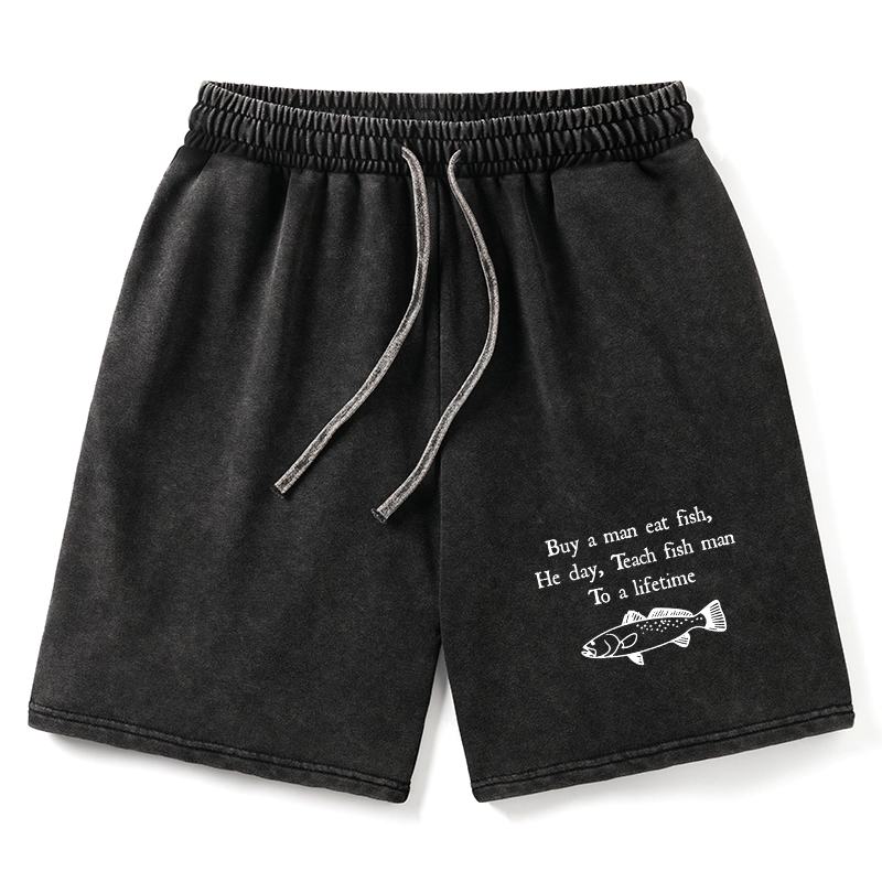 Tokyo-Tiger Man Eat Fish Meme Washed Shorts