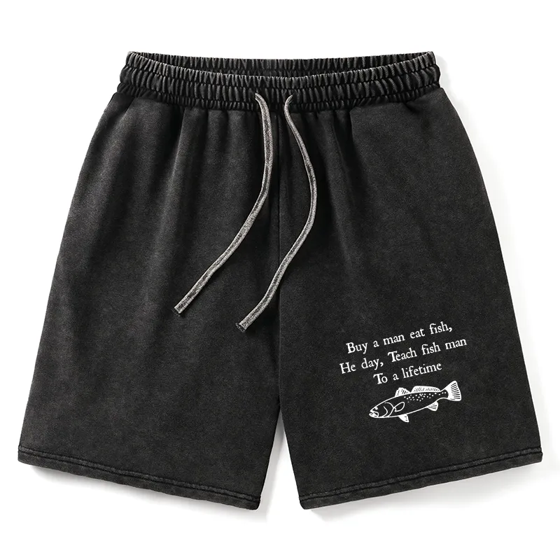 Tokyo-Tiger Man Eat Fish Meme Washed Shorts