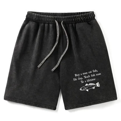 Tokyo-Tiger Man Eat Fish Meme Washed Shorts