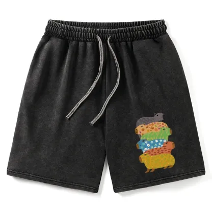 Tokyo-Tiger Colorful Capybaras Washed Shorts