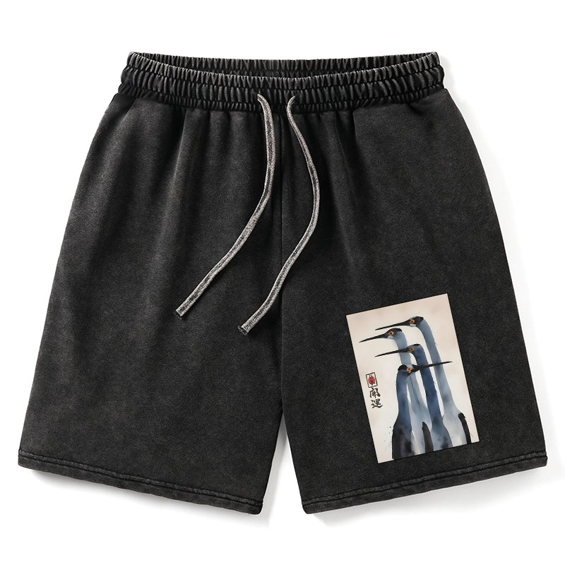 Tokyo-Tiger Retro Sandhill Crane Washed Shorts