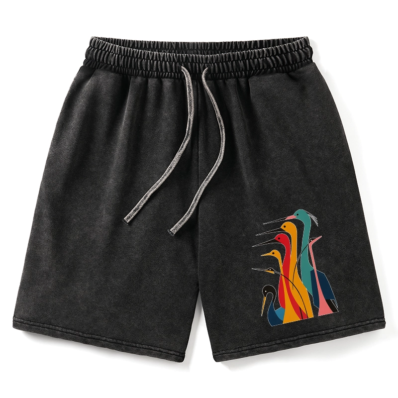 Tokyo-Tiger Various Types Of Cranes Washed Shorts