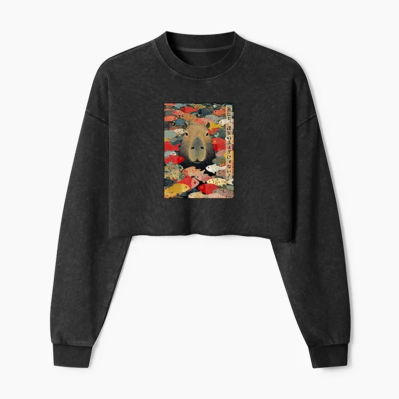 Tokyo-Tiger Am I Too Lovable? Washed Crop Sweatshirt