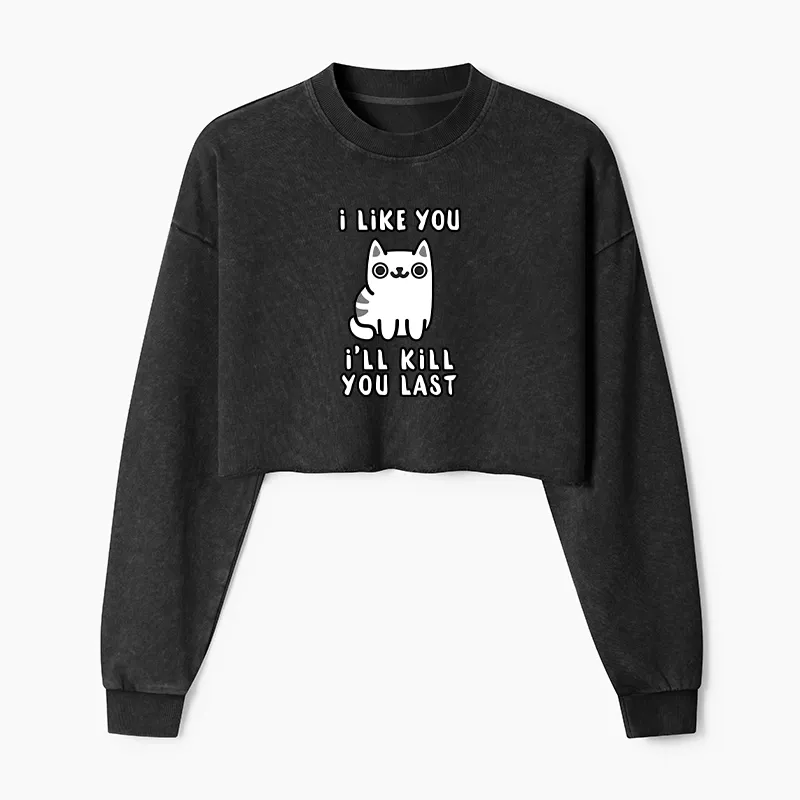 Tokyo-Tiger Cats And Humans Have A Love-hate Relationship Washed Crop Sweatshirt