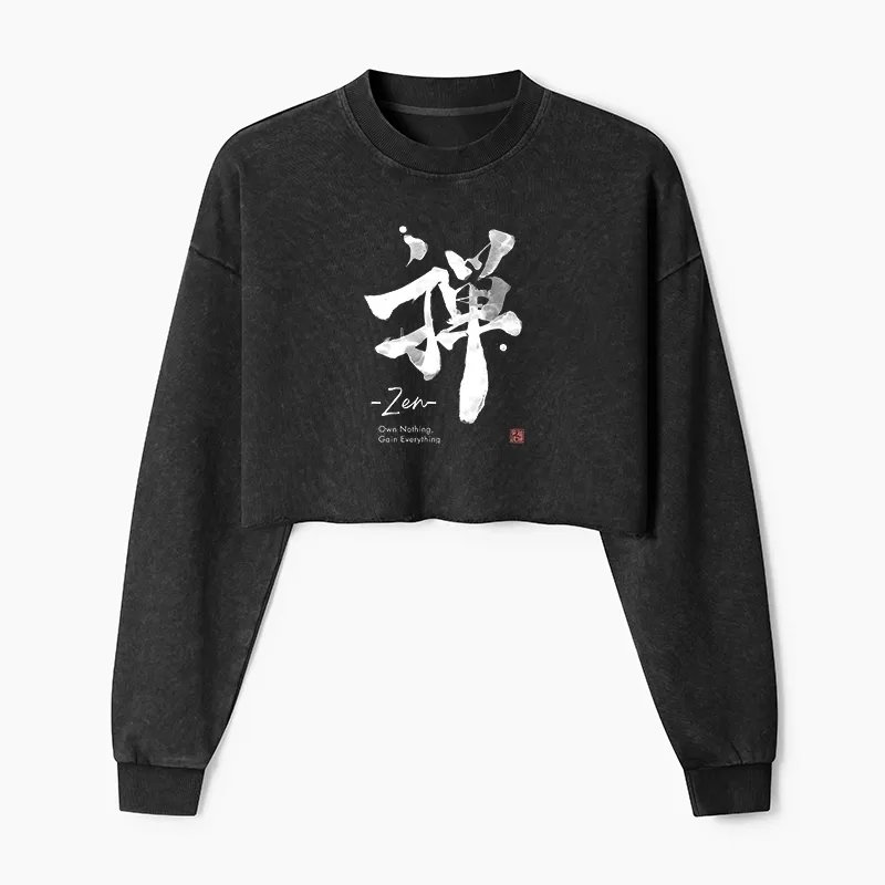 Tokyo-Tiger Zen Texts Washed Crop Sweatshirt