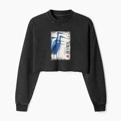 Tokyo-Tiger Wings That Never Yield Washed Crop Sweatshirt