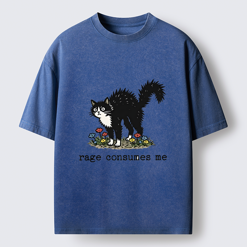 Tokyo-Tiger Angry Tuxedo Cat Washed T-Shirt