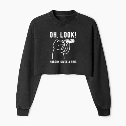 Tokyo-Tiger Frog of Indifference Washed Crop Sweatshirt