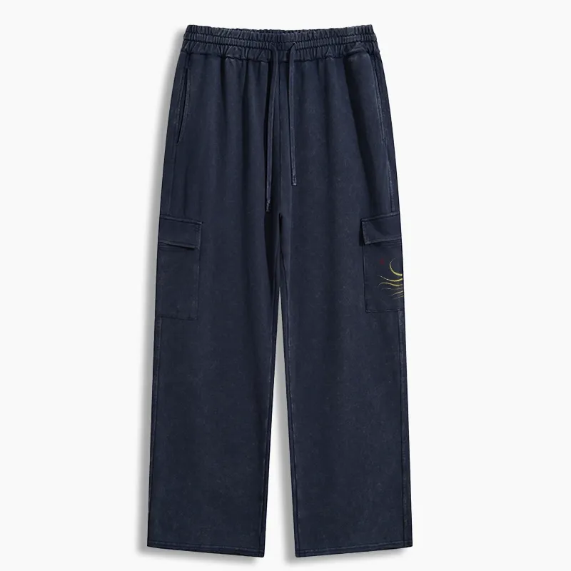 Tokyo-Tiger Retro Octopus Japanese Washed Utility Sweatpants