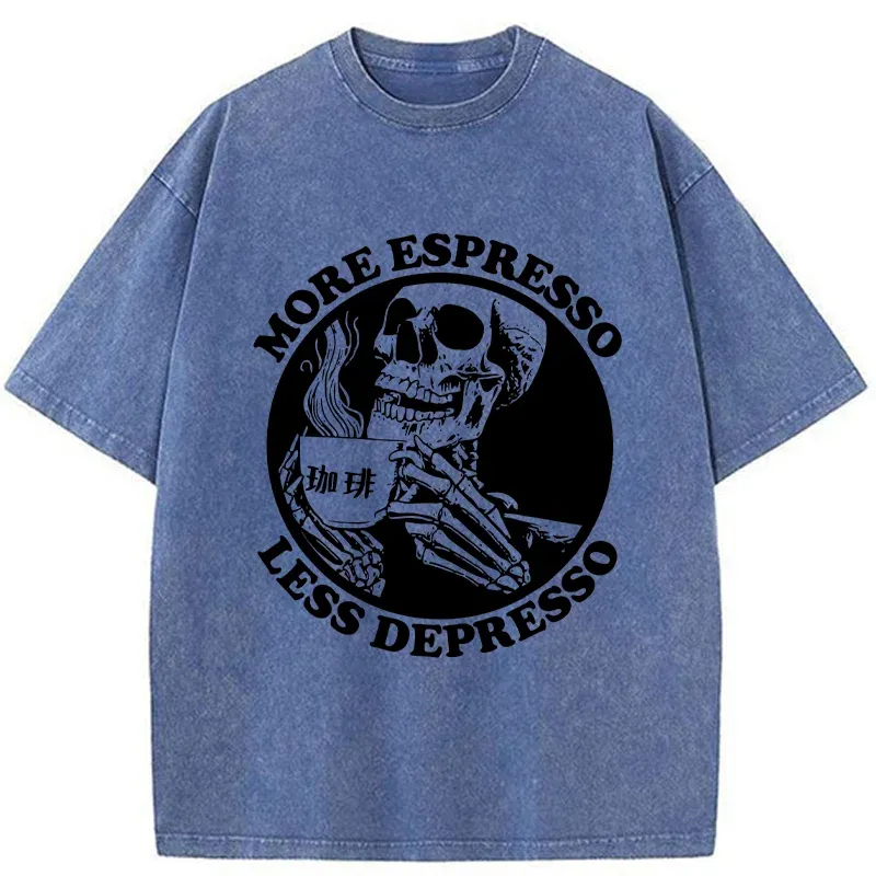 Tokyo-Tiger Skull Drinks Coffee To Reduce Depression Washed T-Shirt