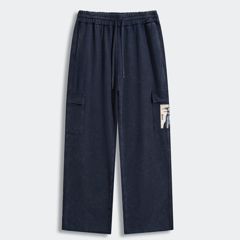 Tokyo-Tiger Retro Sandhill Crane Washed Utility Sweatpants