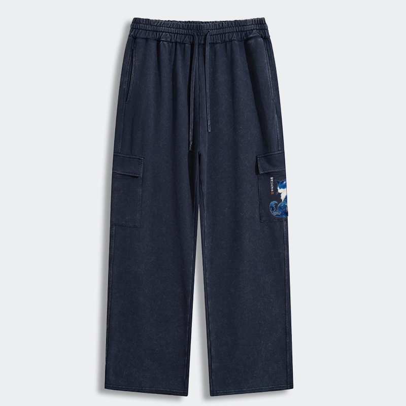 Tokyo-Tiger Retro Zen Cat: Living the Present Washed Utility Sweatpants