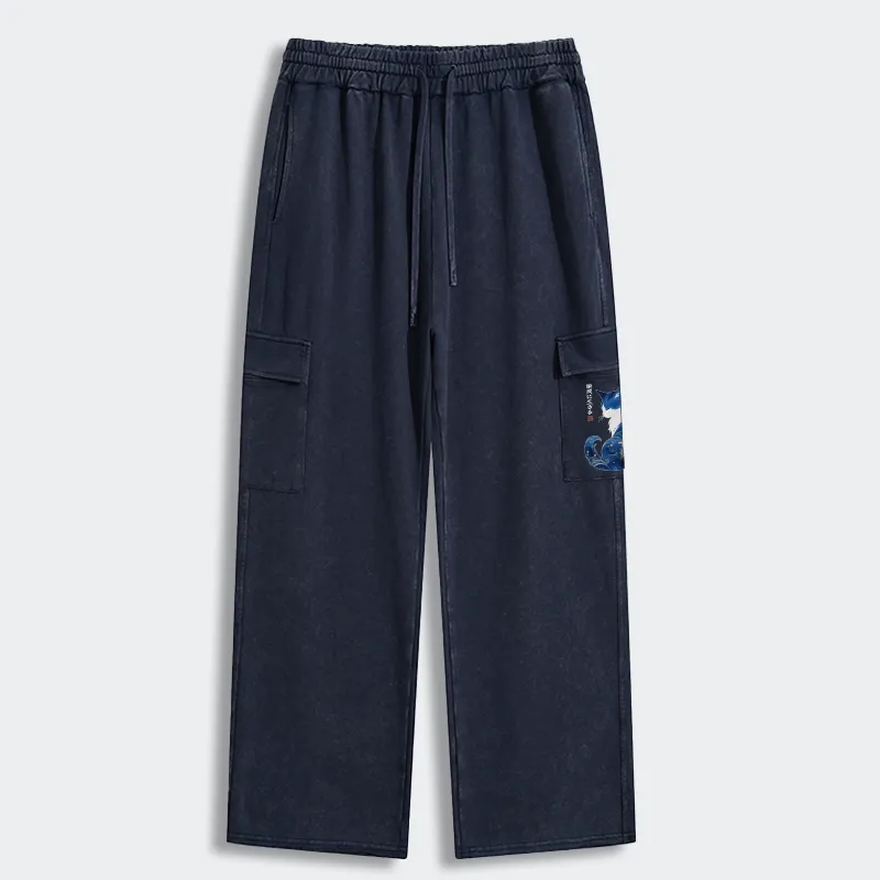 Tokyo-Tiger Retro Zen Cat: Living the Present Washed Utility Sweatpants