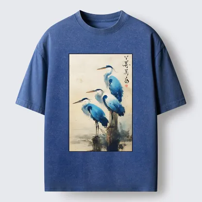 Tokyo-Tiger Great Blue Heron Japan Washed T-Shirt
