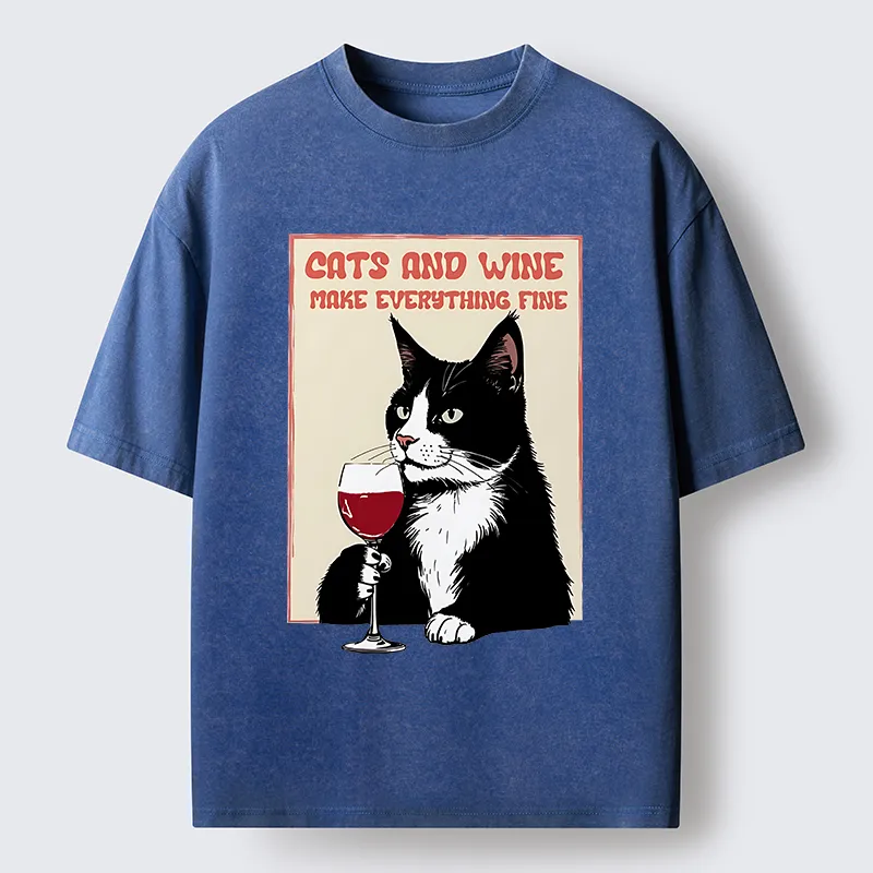 Tokyo-Tiger Tuxedo Cat Drinking Funny Washed T-Shirt