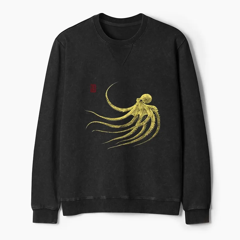 Tokyo-Tiger Retro Octopus Japanese Washed Terry Sweatshirt Sale