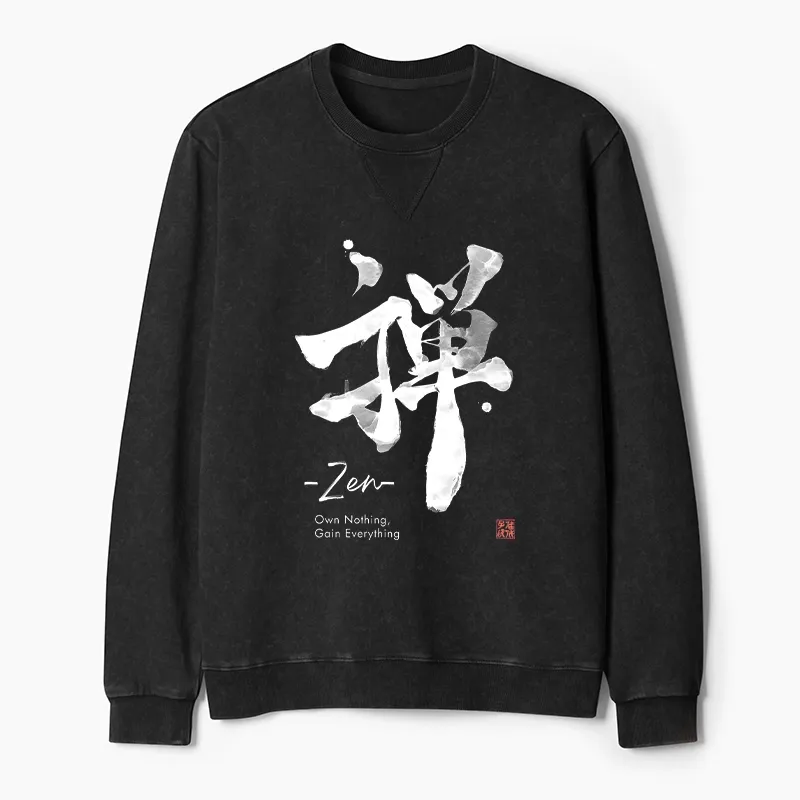 Tokyo-Tiger Zen Texts Washed Terry Sweatshirt Sale