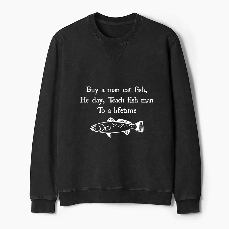 Tokyo-Tiger Man Eat Fish Meme Washed Terry Sweatshirt