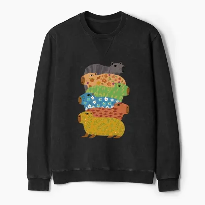 Tokyo-Tiger Colorful Capybaras Washed Terry Sweatshirt