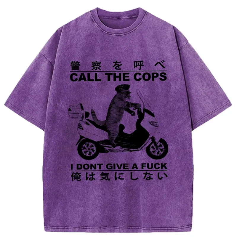 Tokyo-Tiger Funny Cat Riding Electric Bike Washed T-Shirt