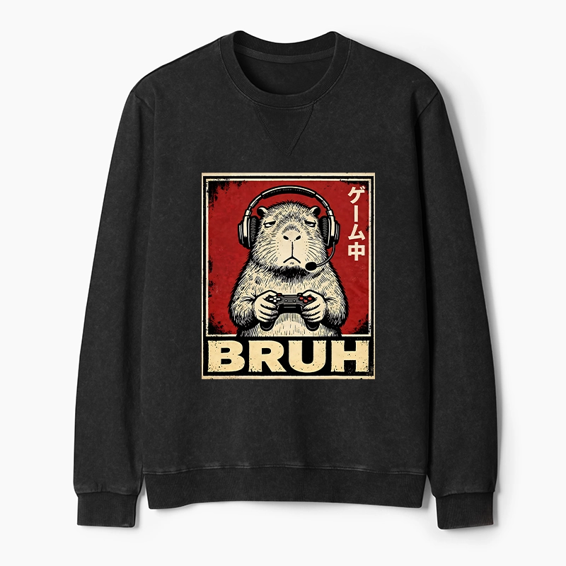 Tokyo-Tiger Funny Capybara Playing Games Washed Terry Sweatshirt