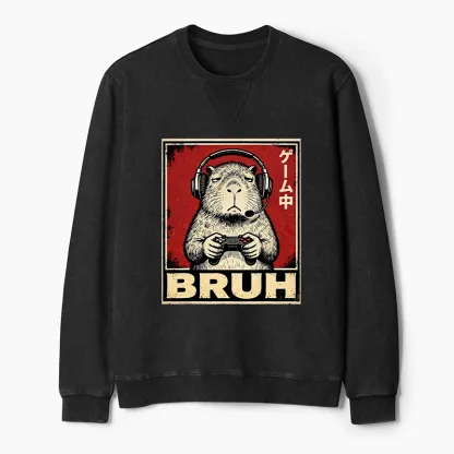 Tokyo-Tiger Funny Capybara Playing Games Washed Terry Sweatshirt