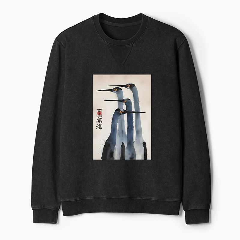 Tokyo-Tiger Retro Sandhill Crane Terry Sweatshirt