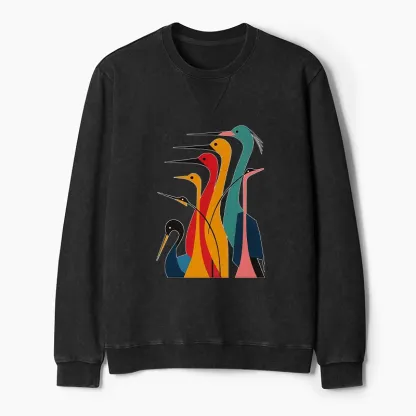 Tokyo-Tiger Various Types Of Cranes Washed Terry Sweatshirt