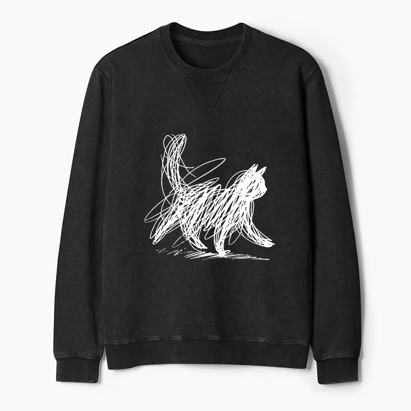 Tokyo-Tiger Minimalist Cat Art Washed Terry Sweatshirt