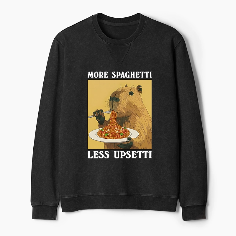 Tokyo-Tiger Capybara Eating Pasta Washed Terry Sweatshirt