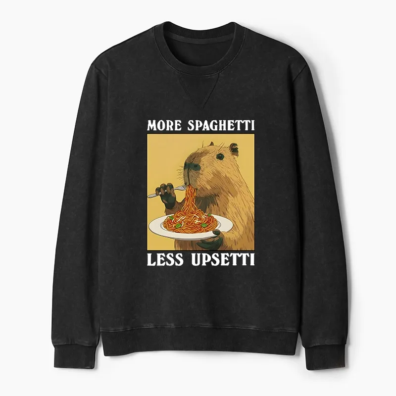 Tokyo-Tiger Capybara Eating Pasta Washed Terry Sweatshirt