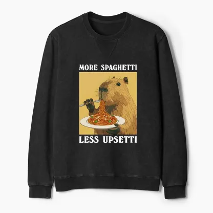 Tokyo-Tiger Capybara Eating Pasta Washed Terry Sweatshirt