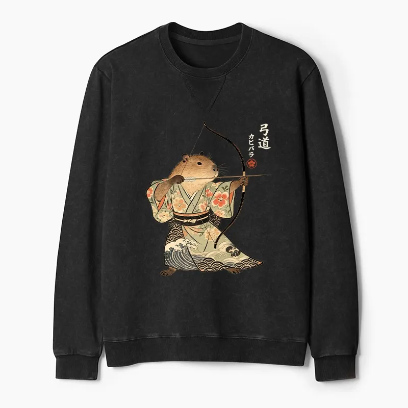 Tokyo-Tiger Capybara Archery Washed Terry Sweatshirt
