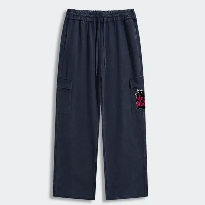 Tokyo-Tiger Roaring Black Cat Washed Utility Sweatpants