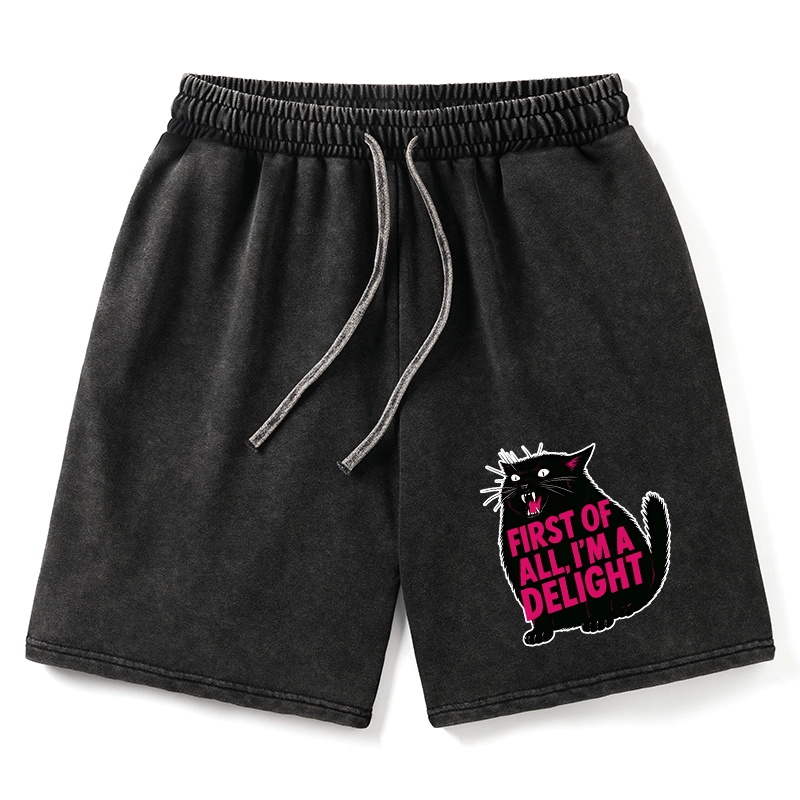 Tokyo-Tiger Roaring Black Cat Washed Shorts